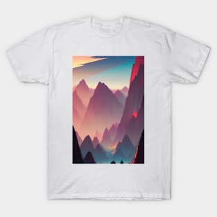 Mountain Range at Sunset - Majestic Anime Landscape T-Shirt